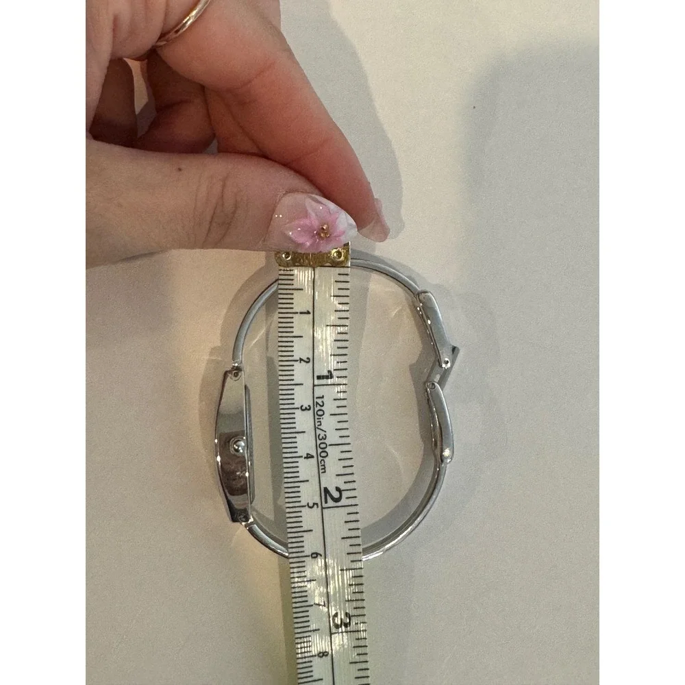 Peugeot Womens Silver Tone Bangle Watch Tonneau White Dial Quartz Timepiece